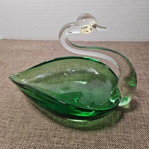Vintage Glass Swan Emerald Green Dresser Trinket Candy Dish MCM  Swan Alpine?